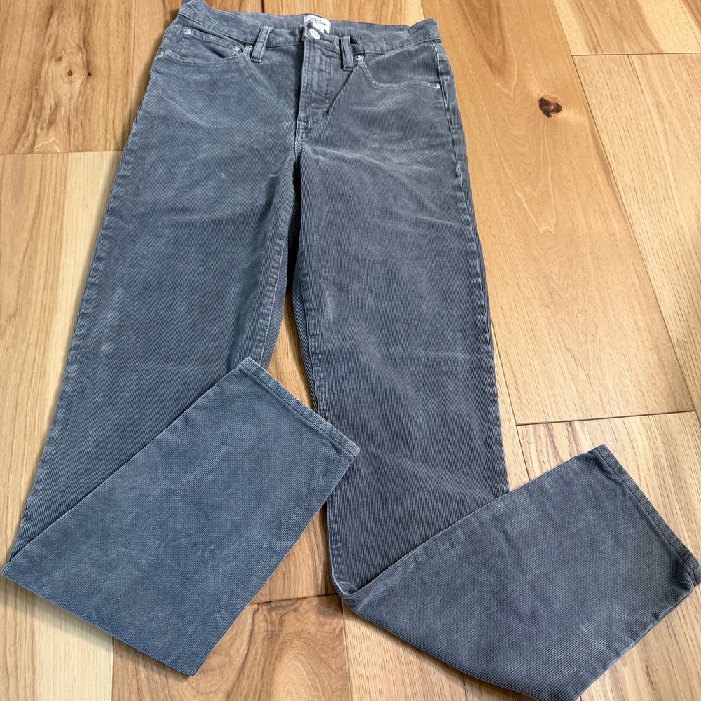 J Crew Corduroy Pants Women 27T Gray Slim Straight High Rise Tencel Blend